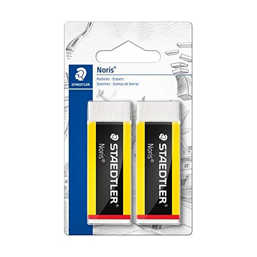 Staedtler Noris 526 N20BK2. Goma de borrar blanca con faja de cartón. Blíster con 2 gomas de borrar.