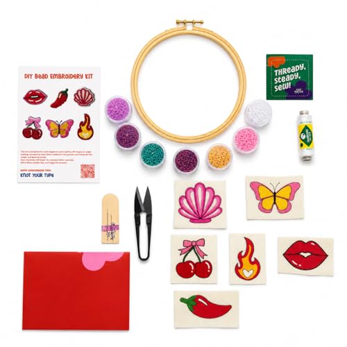 Image of KNOT YOUR TYPE Bead Embroidery DIY Kit for Beginners | Hand Embroidery Kit with Beads, Hoop & Complete Stitching Materials | Creative Art & Craft Gift Set for Adults