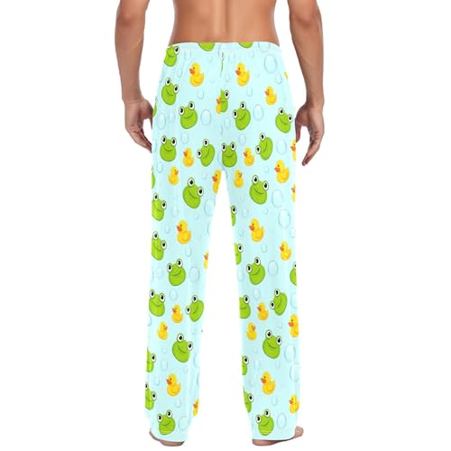 Men's Cute Cartoon Frog Pajama Pants with Pockets - Straight Fit Cotton Sleep Bottoms for Lounge & Nightwear#4673