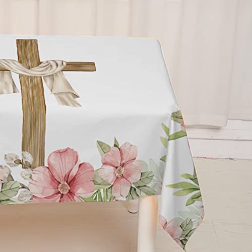 Heyfary He Is Risen Tablecloth Christian Cross Easter Spring Holiday Decoration Jesus Resurrection Home Kitchen Dining Room Table Decor-60×84Inch #TOP4