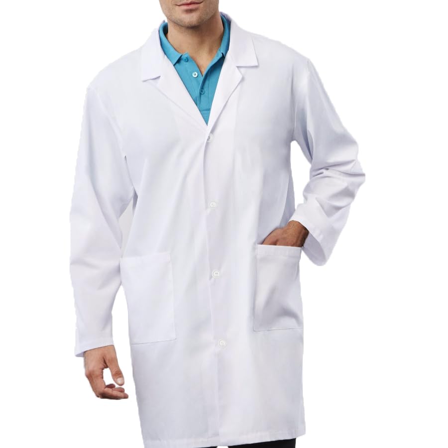 Lab Coat for Men and Women Doctors Medical Couture Work Long Sleeve soft and comfortable white Coat slight blend to enhance strength and durability Breathable and Comfortable (S)
