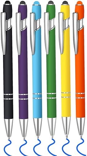 Holloyiver 2 In 1 Ballpoint Pen With Stylus Tip, Retractable Ballpoint Pen 1.0mm Medium Point Pen Black Ink Writing Pen Multifunction Metal Stylus Pen Touch S