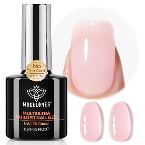 Image of modelones Builder Nail Gel,No Top Coat Needed Builder for Nails Cover Nude, C-Curve Sculpting, Glossy Jelly Finish Nude Pink, No-Wipe, 9-in-One LED Lamp Cured Color Gel Polish for Quick Diy Salon