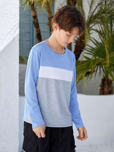 Image of ZDC Kids Boys Long Sleeve T-Shirts Color Block Crewneck Fashion Basic Tee Tops 5-14 Years