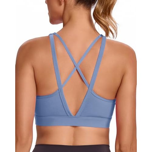 RUNNING GIRL High Impact Sports Bras for Women, High Support Running Sports Bra Moulded Cup Strappy Sports Bras A-v-ethereal Blue Large