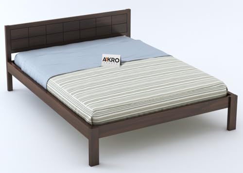 Image of Sheesham Wood Double Bed Without Storage Wooden Bed Queen Size Solid Wood Cot Palang for Bedroom Livig Room Home (Walnut Finish)
