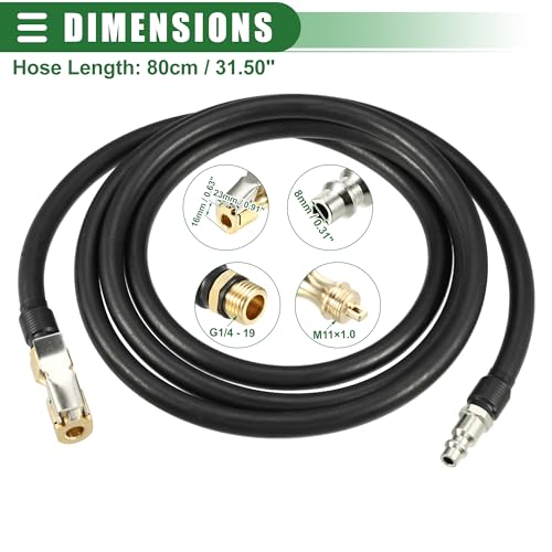 Image of Motoforti Universal Inflator Air Pump Hose Adapter Tyre Valve Inflator Hose with Lock on Air Chuck, 200cm Hose Length, Close, Copper Steel Rubber, Black