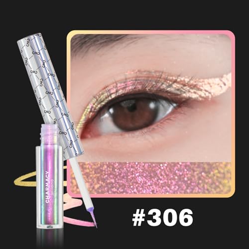 Image of CHARMACY Chameleon Liquid Eyeliner, Liquid Glitter Eyeliner, Highly Pigmented, Metallic MultiColor Shifting waterproof Eyeliner, Ultra-Fine Tip, Longwearing, Smudge-proof (#306)