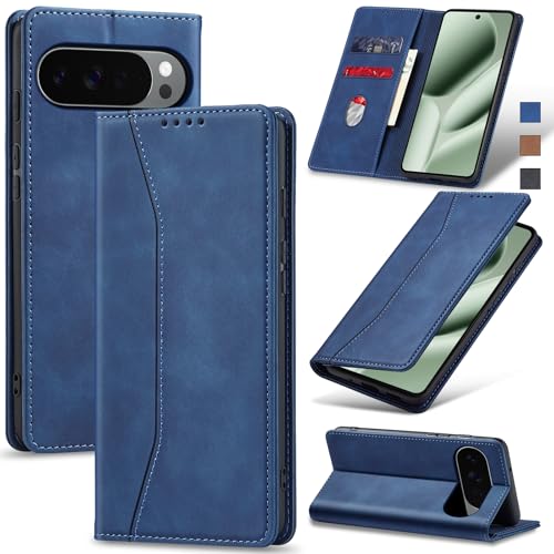 Image of Jasonyu Flip Wallet Case for Google Pixel 10 Pro XL 5G,Leather Magnetic Folio Cover with Card Holder,Kickstand - TPU Shockproof Durable Protective Phone Case,Blue