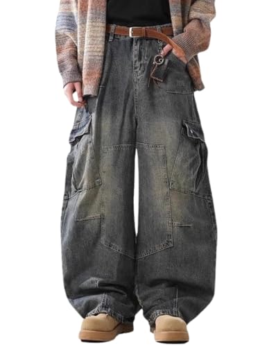 Baggy Barrel Jeans for Men Wide Leg Cargo Jeans Loose Distressed Denim Oversized Pants Fashion Casual Clothes