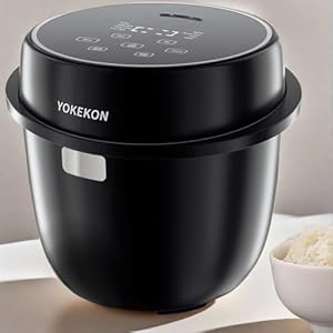 YOKEKON Rice Cooker Small, Japanese Low Carb Rice Cooker 3 Cups with Stainless Steel Steamer, 8-in-1 Rice Maker, Warmer, Low Sugar Function, 24H Delay Timer & Auto Keep Warm, Sushi/Oatmeal/Cake, Black