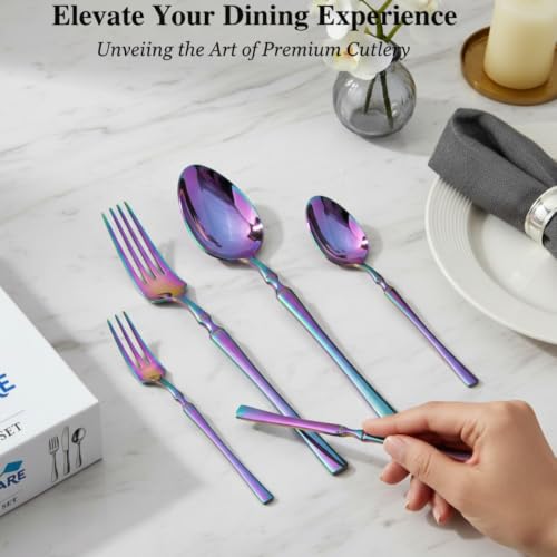 Image of Classic Rainbow 20 Pcs Stainless Steel Cutlery Set for Dining Table, Dishwasher Safe Glossy Flatware (Perfect Spoon Fork Set)