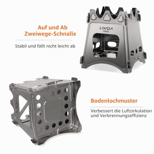 Lixada Campingkocher Titan Holzofen Mini Holzvergaser Faltbar Tragbar Kompakt Hobo Kocher für Picknick BBQ Camping Wandern Reisen – Ansicht 5