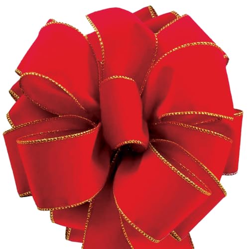 Red Velvet Ribbon Wired Red Ribbon Christmas 50 Yards Long Outdoor, Indoor