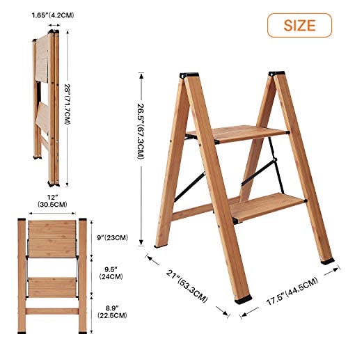 Delxo Lightweight Aluminum Woodgrain 2 Step Stool Folding Step Stool Step ladders Home and Kitchen Step Ladder Anti-Slip Sturdy and Wide Pedal Ladders 330lbs Capacity Space Saving (2020 Upgrade)