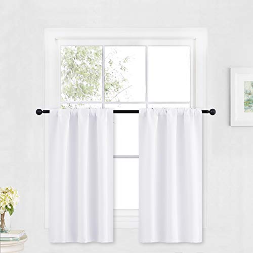 RYB HOME White Kitchen Curtains 30 inch Tier Curtain Treatment for Living Room Privacy Thermal Insulate Shades for Closet RV Camper Basement Window, W 42 in x L 30 in, Set of 2 Panel