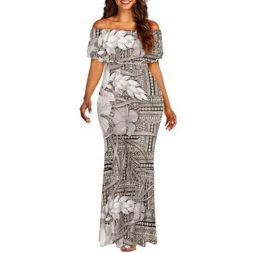 Image of Polynesian Dresses for Women Off Shoulder Maxi Dress Puletasi Samoan Dresses S-7XL