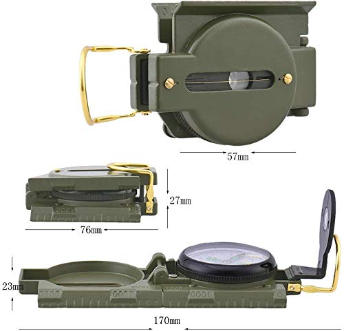 Brújula plegable metálica verde ejército resistente al agua miniatura 2