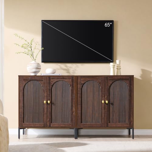 IFBUY 61.75" W Mid Century Modern TV Stands for Living Room, Brown