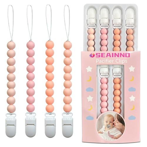 Image of ISEAINNO 4 Pack Silicone Pacifier Clips for Baby Girls, Baby Pacifier Holder Clip,Pacifier Clip,Newborn Essentials Must Haves, Gift for Baby Shower and Birthday