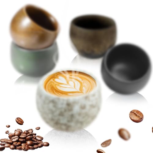5 Stück Espressotassen Set,50ml Espresso Tassen Set,Hochwertige Mini-Espressotasse aus steingut,Handgefertigt Espressotassen Steingut,E-spressotassen S-teingut für Espresso,Mokka,Macchiato,Tee