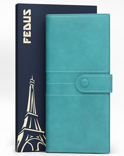 Image of FEDUS Leather Premium Long Currency Holder,Passport Holder for Unisex, Wallet with Card Holder,Id Card,Ticket,Currency,Boarding Pass Slots RFID Protected Travel Accessories Organiser, Cyan