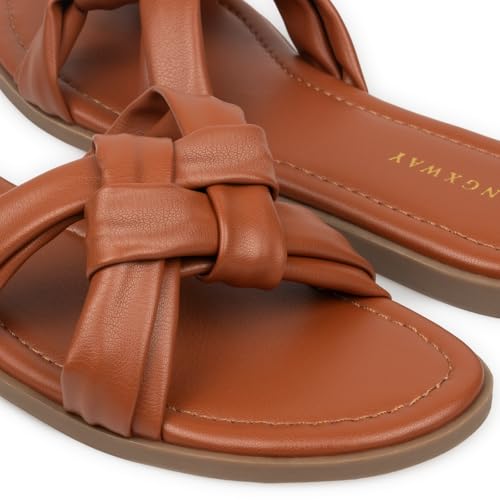WONGXWAY Women Knotted Slide Sandals Cross Strap Dressy Sandals Cute Comfy Open Toe Slip On Sandals(Brown,7) — view 5