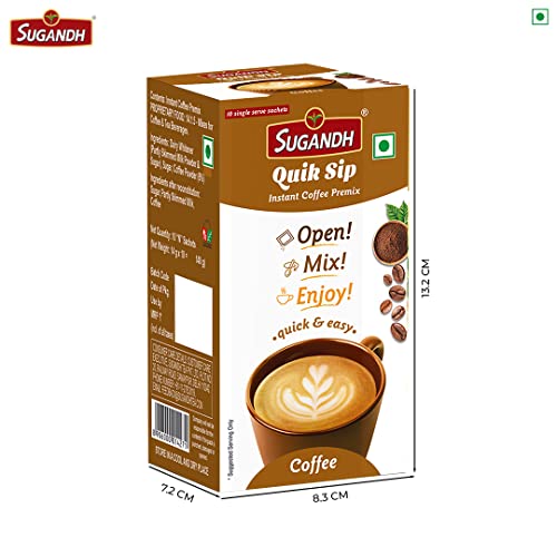 Image of Sugandh Quik Sip Instant Coffee Premix (Pack of 2) - Single Serve Sachets - Unit Count: 2 Boxes of 10 Sachets each, Medium Roast