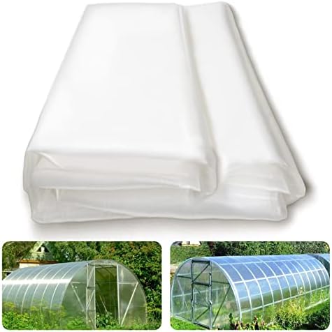 AJumpoo Greenhouse Plastic Sheeting 12x25 ft, 6 mil Thickness Clear Plastic Film Cover UV-Resistant Polyethylene Greenhouse Film