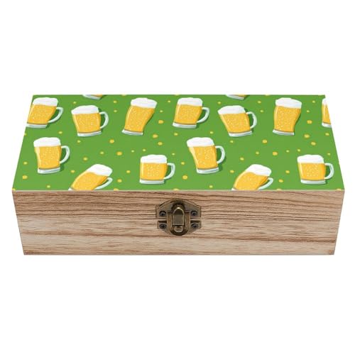 Anceky Cajas decorativas divertidas para jarras de cerveza, caja de madera para guardar tesoros con tapa abatible y cierre, organizador de joyas