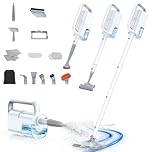 ScrubWiz Steam Mop Cleaner with Detachable Handheld Steamer, 10-in-1 Multi Accessories, Washable Microfiber Pads, 350ml and 2 Adjustable Levels for Cleaning Floor, Carpet, Tile, and Grill, White