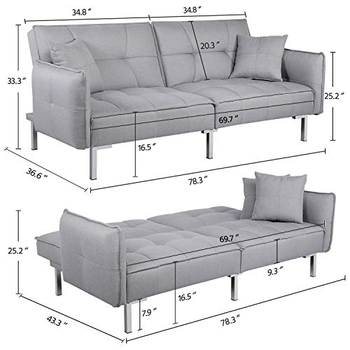 Yaheetech Sleeper Sofa Couch Bed Convertible Sofa Modern Futon Couches Sofas Bed Fold Up And Down Linen Fabric Recliner Couch For Living Room Gray #TOP4