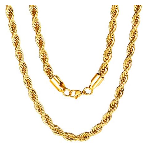 Mens Gold Chain Necklace 6mm 20 inch Twist Rope necklace Cover