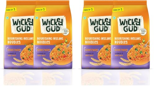 Image of WickedGud Schezwan Nourishing Instant Noodles (207gm x 2) | Healthy Noodles | No Maida | No Oil | No MSG | High Protein | High Fibre | Cholesterol Free (Pack of 2)