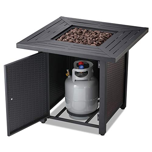 NAVINE Square Outdoor Gas Propane Fire Pit Pits Firepit Fireplace Dinning Table Tables with Lid Lava Stone 50000BTU ETL Certification for Garden Backyard Deck Patio (Classic Look) - Thumbnail 5