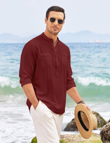 Image of Macsivo Cotton Blend Solid Casual Short Kurta for Men Long Sleeve Mandarin Collar Stylish Shirt Kurta for Men