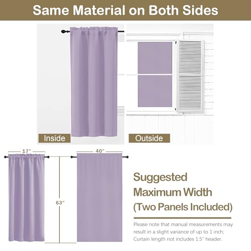Image of Lavender Blackout Curtains for Bedroom 63 Inch Length 2 Panels, Protect Privacy Thermal Insulated Solid Curtains for Bedroom Nursery, Dual Rod Pocket Blackout Drapes, 2x40Wx63L Inches