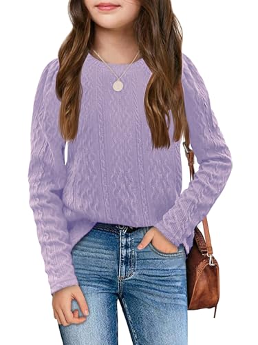 Image of Ebifin Girls Sweaters Kids Long Sleeve Crewneck Fall Knit Tops Cute Pullover Jumper Shirts 5-14 Years