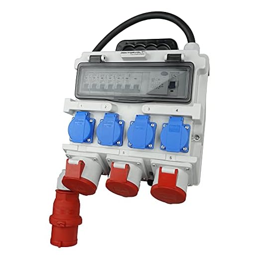 Strömfördelare FI-strömbrytare byggströmfördelare väggfördelare med kabel säkerhetsklapplock TR-S/FI 4x230V 3x400V 1x32A/2x16A doktorvolt 7266