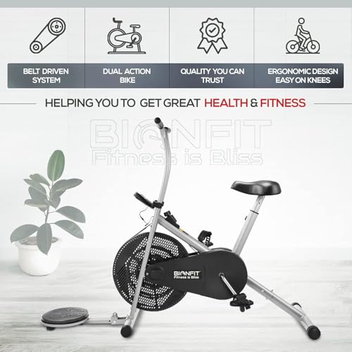 Image of BIONFIT Exercise Bike for Home Gym | Fixed Handle Gym Cycle for Men Women, Cardio Exercise with Twister, Digital Display, Max Weight: 120 Kg