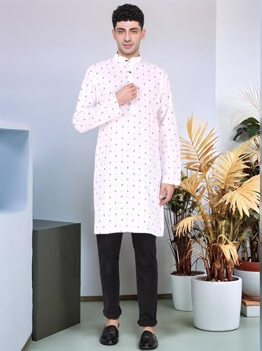 Image of SKAVIJ Mens Cotton Long Sleeve Tunic Printed Kurta