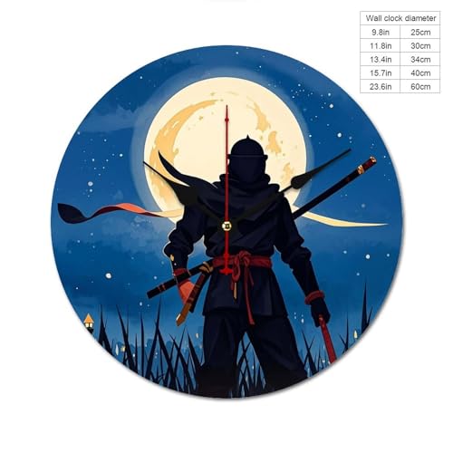 Horloge murale décorative moderne ninja bois 34 cm sans cadre salon - 3
