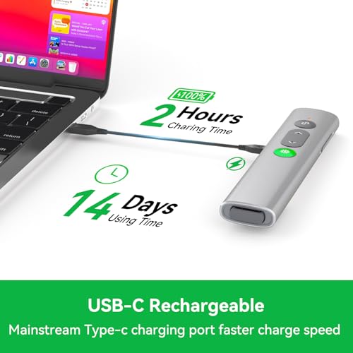 Clickers de apresentação para apresentações em PowerPoint, [liga de alumínio] + [USB C/A 2 em 1] Cli
