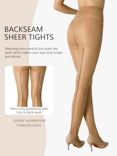 2 Pairs Backseam Sheer Tights For Women- 30D High Waist Control Top Pantyhose with Reinforced Toes3
