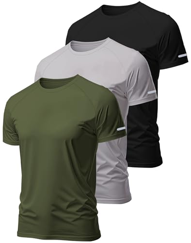 Hioutdoor Lot de 3 ou 5 t-shirts de sport fonctionnels pour homme - Manches courtes - Respirant -...
