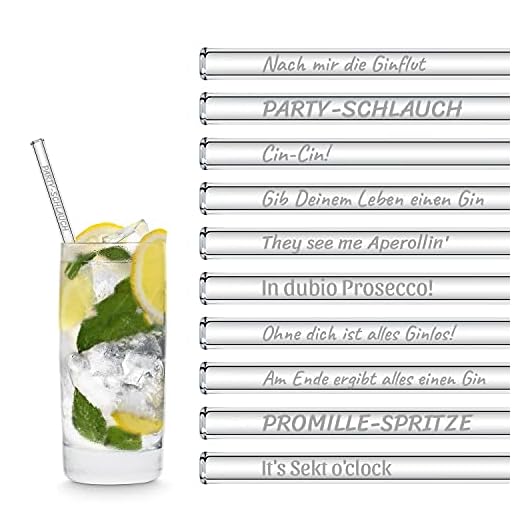 HALM glas sugrör drickordspråk edition XL party pack 20 stycken 20 cm lång med graverade roliga talesätt i tyska sugrör sugrör glassugrör gin-tonic present