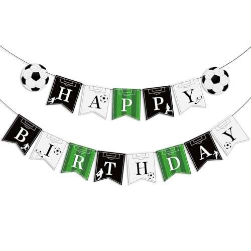 Image of Hooqict Soccer Happy Birthday Banner Birthday Party Decorations Soccer Party Banner Garland Sign for Kids Boys Men Sport Theme Game Day Decorations Supplies