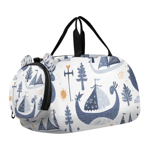 YETTASBIN Sport Travel Duffel Bag for Girls Boys, Pirate Ship Large Waterproof Weekender Overnight Bag, Detachable Shoulder Strap Gym Bag with Shoe Compartment & Wet Pocket