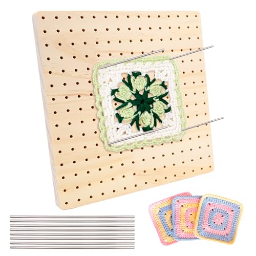 Mritrit 20cm Planche de Blocage Granny Square en Bois Écologique, Planch Blocag Crochet avec 8 Broches Acier Inox, Bloquer Carrés Granny pour Tricot &...