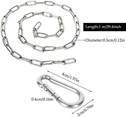 AHUNTTER 4PCS 1 Meter Stainless Steel Hanging Chair Chain with 8 Carabiners, Indoor Outdoor Hanging Kits Heavy Duty Hardware Accessories for Hanging Swing Chair Hammock Chair Punching Bags